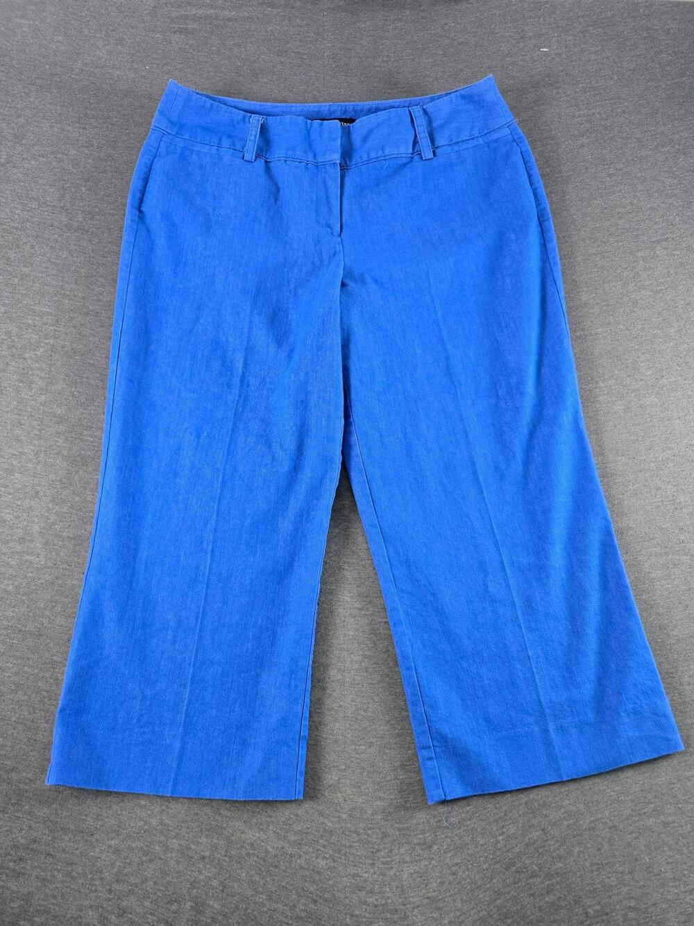 Larry Levine Capri Pants Womens 12 Blue Wide Leg Crop Stretch Twill Casual